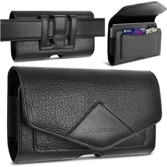 Leather Cell Phone Holster with Belt Loop Phone Belt Holder for Men Carrying - Picture 1 of 7